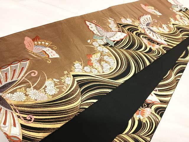 平和屋着物◎全通柄袋帯 唐織 花蝶文 金銀糸 正絹 逸品 AABI0965yx