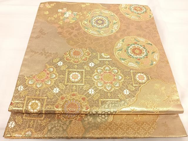 平和屋着物◎六通柄袋帯 蜀江花文 金糸 正絹 逸品 AABI0967yx