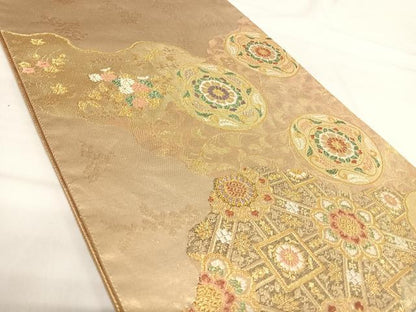 平和屋着物◎六通柄袋帯 蜀江花文 金糸 正絹 逸品 AABI0967yx