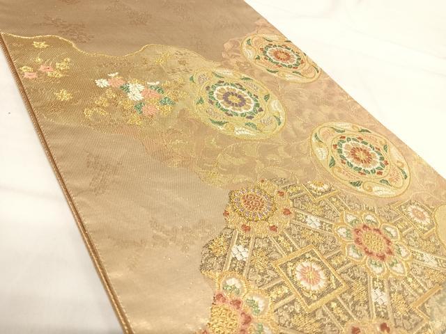 平和屋着物◎六通柄袋帯 蜀江花文 金糸 正絹 逸品 AABI0967yx