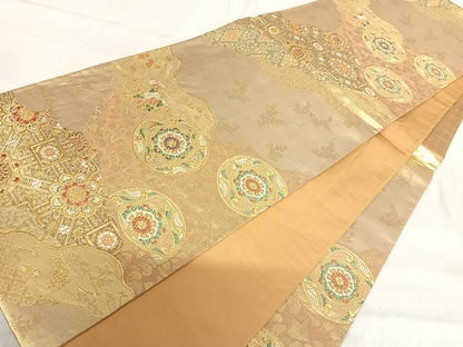 平和屋着物◎六通柄袋帯 蜀江花文 金糸 正絹 逸品 AABI0967yx