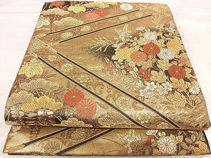 平和屋着物◎六通柄袋帯 唐織 花菱文 金銀糸 正絹 逸品 AABI0973yx