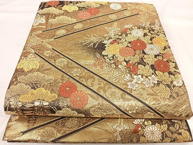 平和屋着物◎六通柄袋帯 唐織 花菱文 金銀糸 正絹 逸品 AABI0973yx