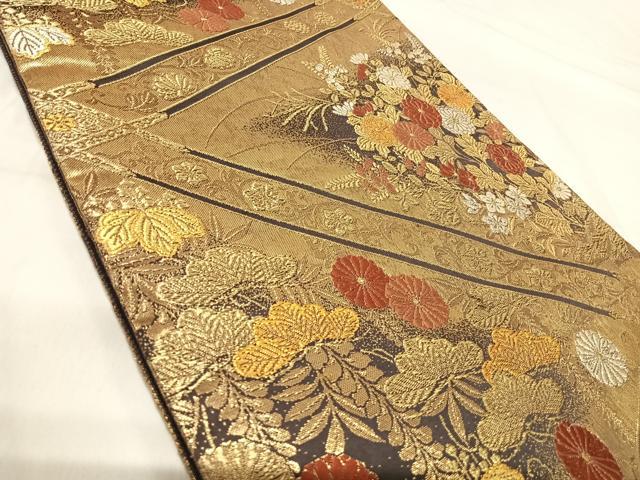 平和屋着物◎六通柄袋帯 唐織 花菱文 金銀糸 正絹 逸品 AABI0973yx