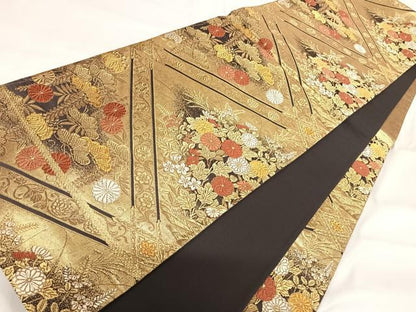 平和屋着物◎六通柄袋帯 唐織 花菱文 金銀糸 正絹 逸品 AABI0973yx