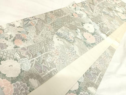 平和屋着物◎六通柄袋帯 唐織 九百プラチナ箔 几帳草華文 正絹 逸品 AABI0975yx