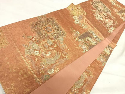 平和屋着物◎六通柄袋帯 鳳凰花文 金糸 正絹 逸品 AABI0978yx