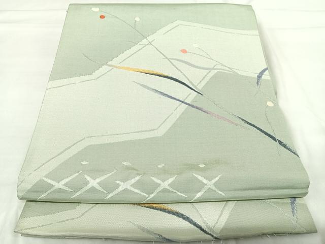 平和屋着物◎六通柄袋帯 唐織 創雅紬 枝葉文 正絹 逸品 AABI0979yx
