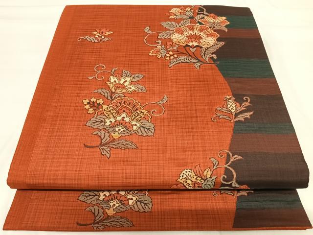 平和屋着物◎六通柄袋帯　更紗花文　正絹　逸品　AABI0983yx