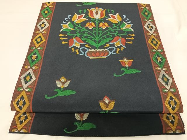 平和屋着物◎六通柄袋帯 草花文 正絹 逸品 AABI0989yx