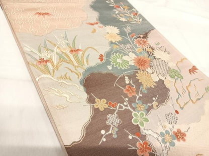 平和屋着物◎六通柄袋帯 唐織 道長草花御所解文 金糸 正絹 逸品 AABI0991yx
