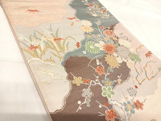 平和屋着物◎六通柄袋帯 唐織 道長草花御所解文 金糸 正絹 逸品 AABI0991yx