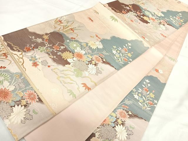 平和屋着物◎六通柄袋帯 唐織 道長草花御所解文 金糸 正絹 逸品 AABI0991yx