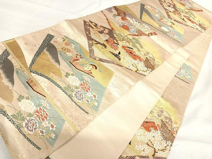 平和屋着物◎六通柄袋帯 唐織 人物風景文 金糸 正絹 逸品 AABI0992yx