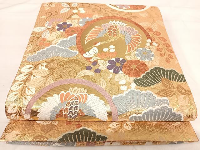 平和屋着物◎本佐賀錦 六通柄袋帯 唐織 飛鶴花文 金糸 正絹 逸品 AABI0993yx