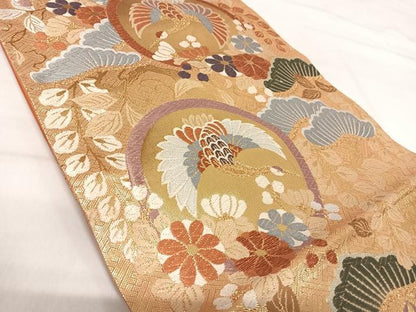 平和屋着物◎本佐賀錦 六通柄袋帯 唐織 飛鶴花文 金糸 正絹 逸品 AABI0993yx
