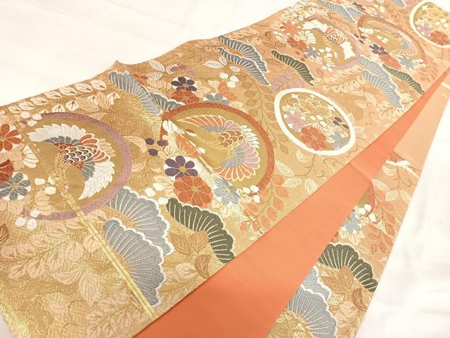 平和屋着物◎本佐賀錦 六通柄袋帯 唐織 飛鶴花文 金糸 正絹 逸品 AABI0993yx