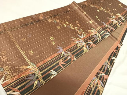 平和屋着物◎六通柄袋帯 唐織 笹竹文 金糸 正絹 逸品 AABI0995yx