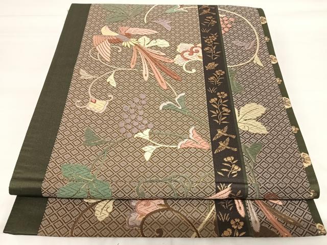 平和屋着物◎六通柄袋帯　唐織　花鳥文　金糸　正絹　逸品　AABI0998yx