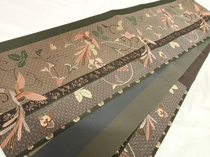 平和屋着物◎六通柄袋帯　唐織　花鳥文　金糸　正絹　逸品　AABI0998yx