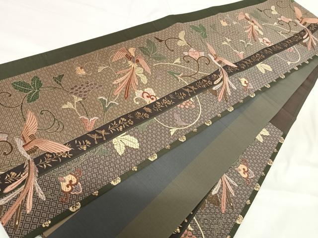 平和屋着物◎六通柄袋帯　唐織　花鳥文　金糸　正絹　逸品　AABI0998yx