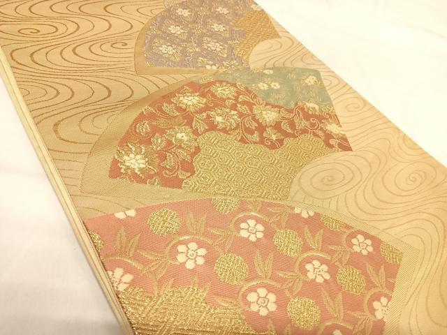 平和屋着物◎六通柄袋帯　唐織　地紙花文　金糸　三越扱い　正絹　逸品　AABI0999yx