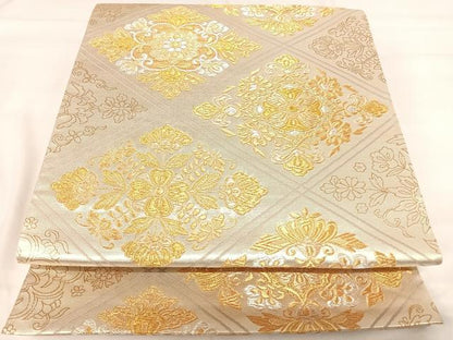 平和屋着物◎六通柄袋帯 花菱文 金銀糸 正絹 逸品 AABI1004yx