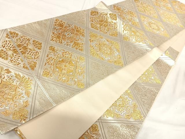 平和屋着物◎六通柄袋帯 花菱文 金銀糸 正絹 逸品 AABI1004yx