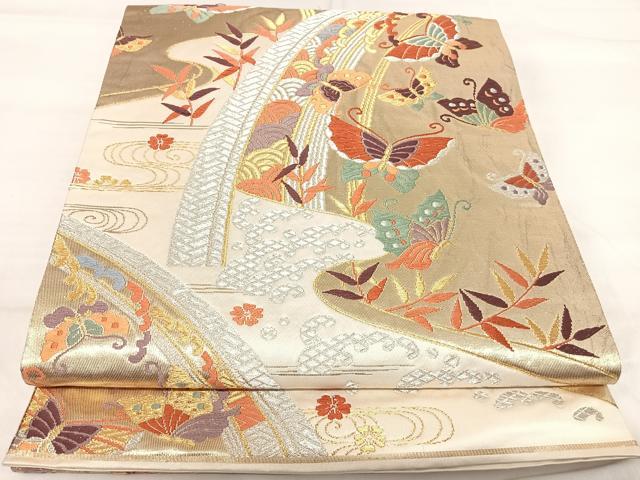 平和屋着物●訪問着　駒刺繍　舞蝶文　金銀糸　正絹　逸品　AABG7142ph 平和屋着物○訪問着 駒刺繍 草葉文 金彩 正絹 逸品 AABH9745phの通販