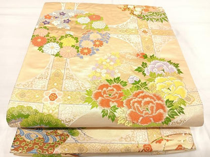 平和屋着物◎六通柄袋帯 唐織 花丸文 金銀糸 正絹 逸品 AABI1006yx
