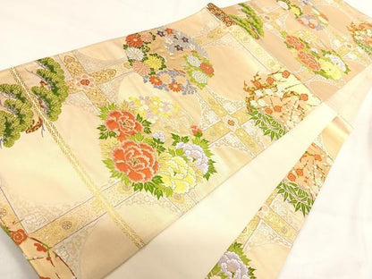 平和屋着物◎六通柄袋帯 唐織 花丸文 金銀糸 正絹 逸品 AABI1006yx