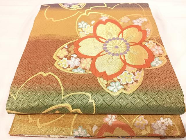 平和屋着物◎佐賀錦 六通柄袋帯 唐織 舞花文 金銀糸 正絹 逸品 AABI1007yx