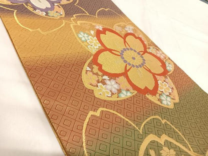 平和屋着物◎佐賀錦 六通柄袋帯 唐織 舞花文 金銀糸 正絹 逸品 AABI1007yx