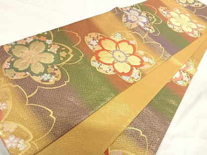 平和屋着物◎佐賀錦 六通柄袋帯 唐織 舞花文 金銀糸 正絹 逸品 AABI1007yx
