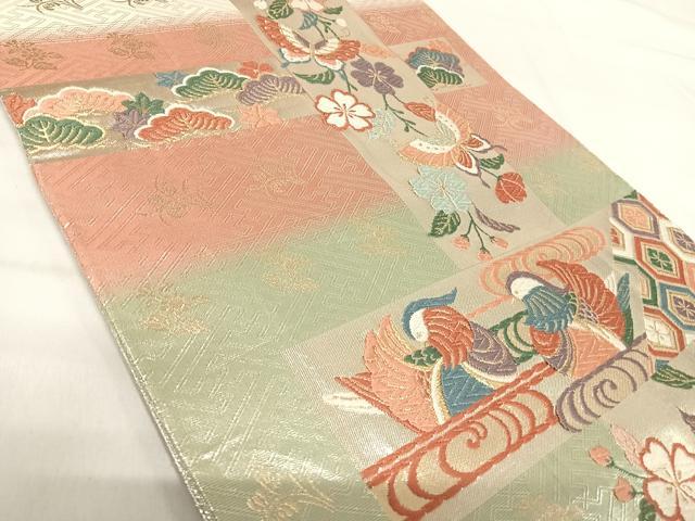 平和屋着物◎佐賀錦 六通柄袋帯 唐織 能装花鳥組模様 金銀糸 正絹 逸品 AABI1010yx