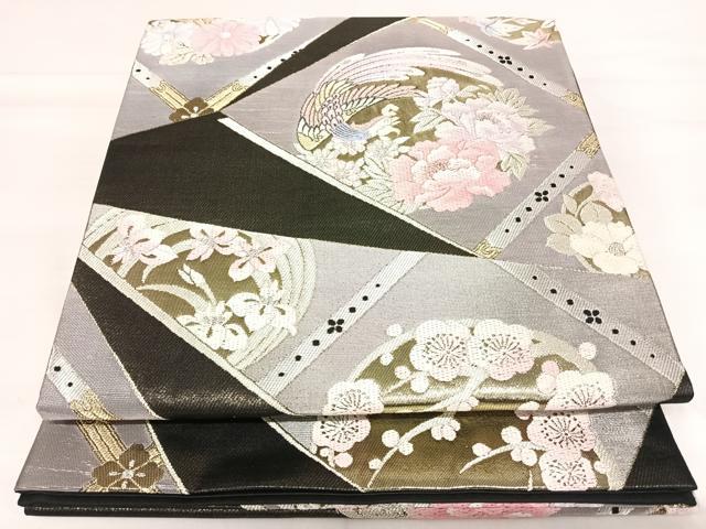 平和屋着物◎六通柄袋帯　唐織　鳳凰花文　黒地　金銀糸　正絹　逸品　AABI1011yx 平和屋着物◎佐賀錦 六通柄袋帯 鳳凰花文 金銀糸 正絹 逸品 AABI1036yx