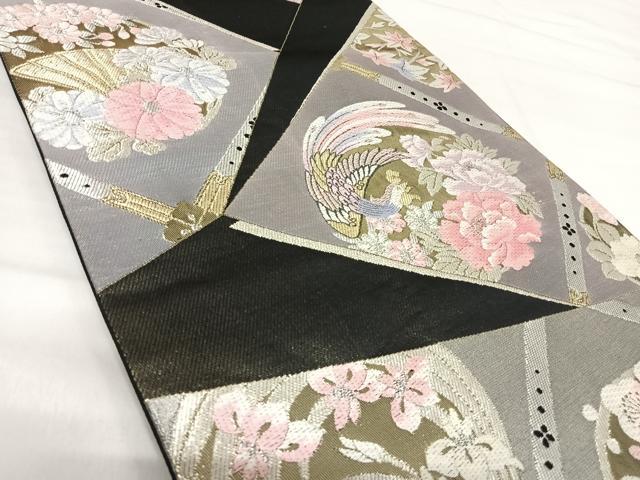 平和屋着物◎六通柄袋帯　唐織　鳳凰花文　黒地　金銀糸　正絹　逸品　AABI1011yx