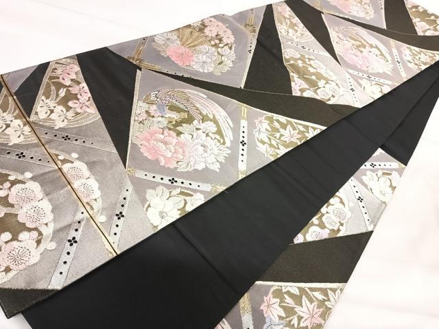 平和屋着物◎六通柄袋帯　唐織　鳳凰花文　黒地　金銀糸　正絹　逸品　AABI1011yx 平和屋着物◎六通柄袋帯 唐織 鳳凰花文 黒地 金銀糸 正絹