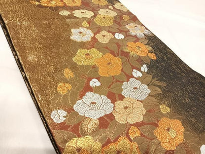 平和屋着物◎六通柄袋帯 唐織 草花文 金銀糸 正絹 逸品 AABI1013yx