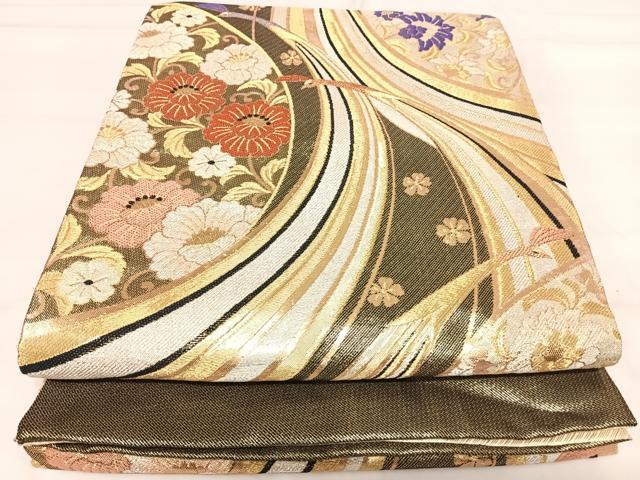 平和屋着物◎佐賀錦　六通柄袋帯　唐織　孔雀花文　金銀糸　正絹　逸品　AABI1014yx 平和屋着物◎佐賀錦 六通柄袋帯 唐織 孔雀花文 金銀糸