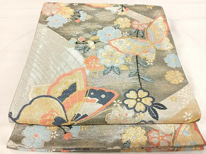 平和屋着物◎六通柄袋帯 唐織 花蝶文 金銀糸 正絹 逸品 AABI1017yx