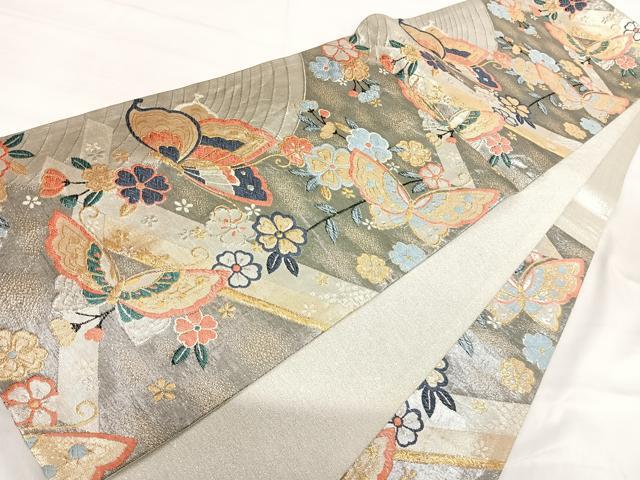 平和屋着物◎六通柄袋帯　唐織　花蝶文　金銀糸　正絹　逸品　AABI1017yx 平和屋着物◎六通柄袋帯 唐織 花蝶文 金銀糸 正絹 逸品