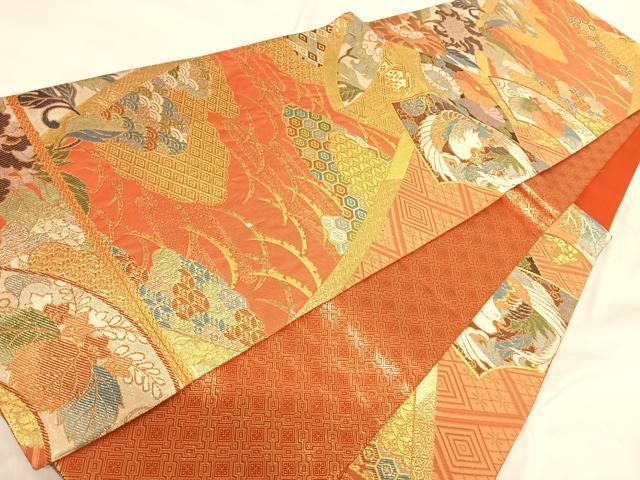 平和屋着物◎佐賀錦 六通柄袋帯 扇面唐花紋 金糸 正絹 逸品 AABI1020yx