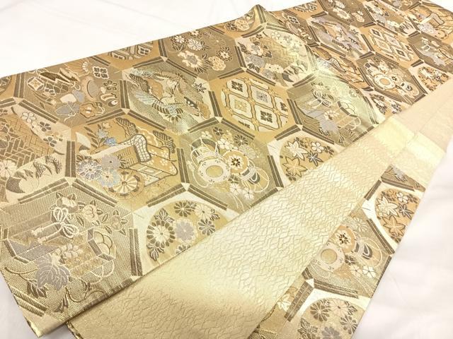 平和屋着物◎佐賀錦　六通柄袋帯　飛鶴花文　金銀糸　正絹　逸品　AABI1023yx