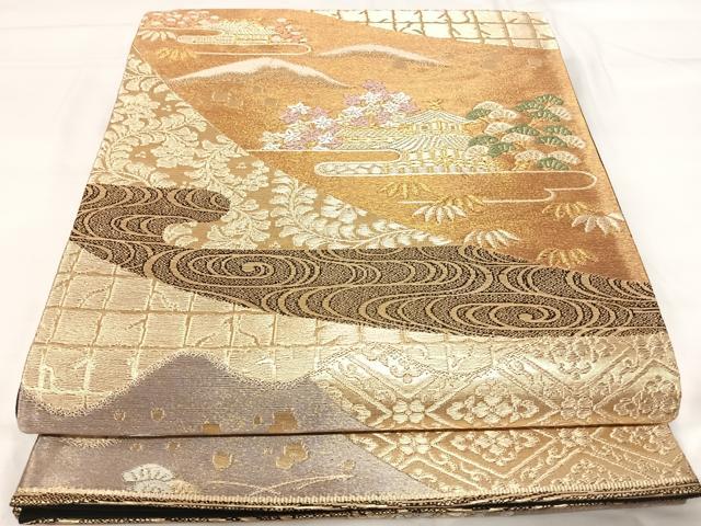 平和屋着物◎六通柄袋帯　唐織　金閣寺　紫峰水明　金糸　正絹　逸品　AABI1024yx