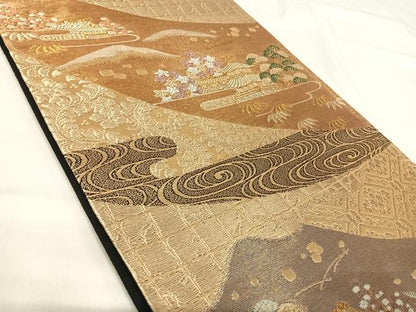 平和屋着物◎六通柄袋帯　唐織　金閣寺　紫峰水明　金糸　正絹　逸品　AABI1024yx