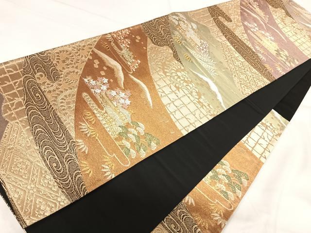 平和屋着物◎六通柄袋帯　唐織　金閣寺　紫峰水明　金糸　正絹　逸品　AABI1024yx
