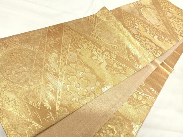 平和屋着物◎佐賀錦 六通柄袋帯 花鳥文 金糸 正絹 逸品 AABI1029yx