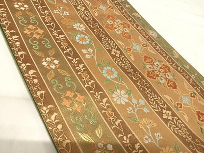 平和屋着物◎六通柄袋帯 唐織 花間道 金糸 鈴乃屋扱い 正絹 逸品 AABI1030yx