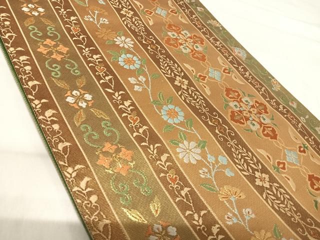 平和屋着物◎六通柄袋帯 唐織 花間道 金糸 鈴乃屋扱い 正絹 逸品 AABI1030yx